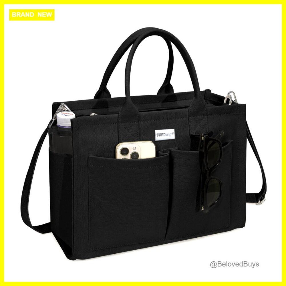 Heavy-Duty Canvas Tote Bag with 9 Pockets, Adjustable Shoulder Strap